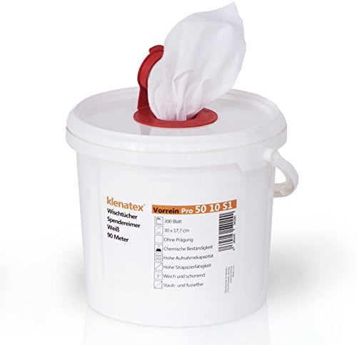 klenatex Pro 50 Spendereimer mit 300 Industrie-Wischtüchern, Weiß | Nachfüllbares Trockentuchsystem zum Befüllen mit betrieblicher Reinigungslösung – für Werkstatt, Druck, Lack und Produktion