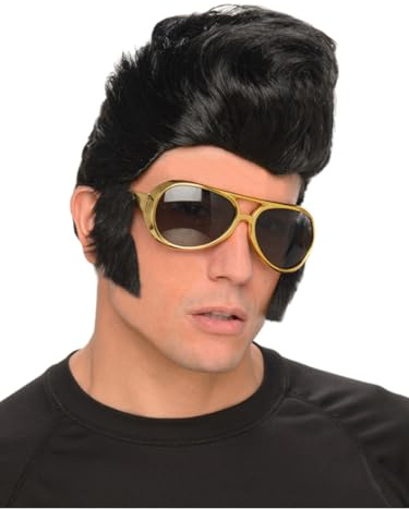 Rockmusiker-Perücke mit Brille - Schwarz