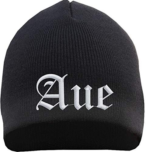 HB_Druck AUE Beanie Mütze - Altdeutsch - Bestickt - Strickmütze Wintermütze Einheitsgröße Schwarz
