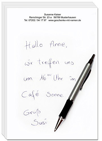 Schreibblock weiß, 200 Blatt DIN A5 mit Ihrer Adresse oder jedem anderen beliebigen Text