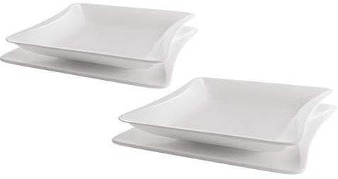 Deagourmet, Onda, Set 2 Piatti Piani e 2 Piatti Fondi, Porcellana Bianca New Bone China