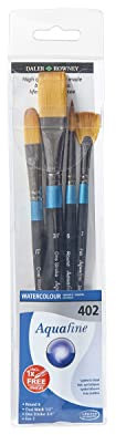 Daler-Rowney Aquafine Watercolour Soft Synthetic Hair Brush Wallet Set, 4 Assorted Short Handle Brushes (Round, Oval Wash and One Stroke), Ideal for Professional & Beginner Artists & Students
