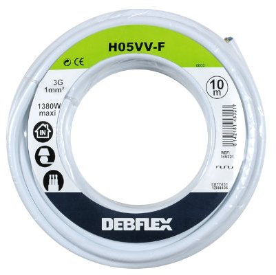 Bobinot de câble - Bobine de fils électrique - Câble électrique - Couronne de câble - Bobinot Câble Souple 10 mètres HO5VV-F 3G1 mm ² - Blanc - 145321 Debflex