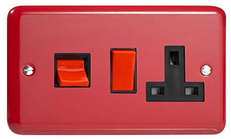 Varilight 45A Cooker Panel with 13A Double Pole Switched Socket Outlet (Red Rocker) Pillar Box Red