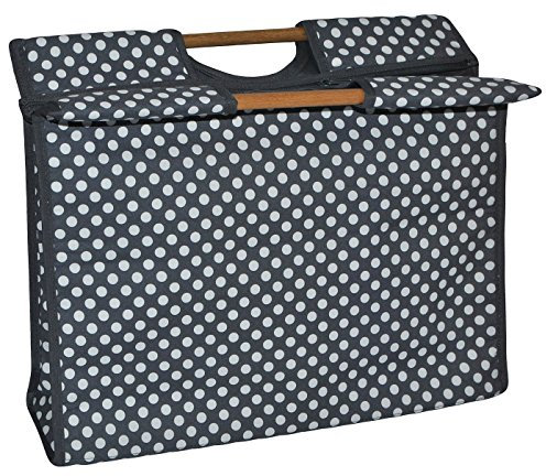 alles-meine.de GmbH Strickkorb/Nähtasche/Wolltasche - groß - Punkte weiß grau - Nähzeug und Strickzeugtasche Utensilo für Näh- und Strickprojekte - gepunktet