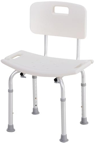 HOMCOM Silla Ducha Personas Mayores Taburete de Ducha Silla para Ducha con Respaldo Altura Regulable en 8 Niveles y Antideslizante Carga 136 kg Ayuda para Baño para Ancianos y Discapacitados