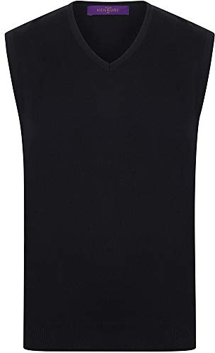 Henbury Mens Sleeveless 12 Gauge V-Neck Fine Knit Jumper (2XL) (Black)