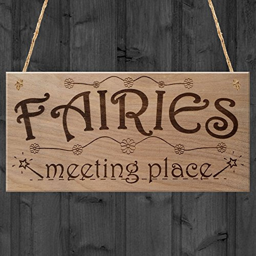 Red Ocean Fairies Meeting Place Sweet Cute Funny Plaque Wooden Hanging Sign Fairy Garden House Lover Gift