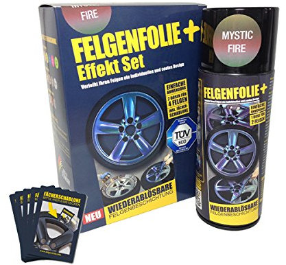 mibenco 71000006 FELGENFOLIE+ Effekt Set, 2 x 400 ml, Mystic Fire - Flüssiggummi Spray / Sprühfolie - Neue Chamäleon-Flip-Flop-Farbe und Schutz zum Felgen lackieren