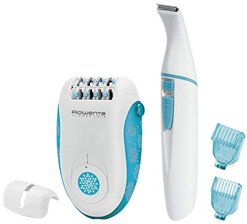 Rowenta Depiladora Flower Love EP2851F0 Kit 3 en 1-2 velocidades, 24 pinzas, Accesorio para depilación zona bikini con 2 peines