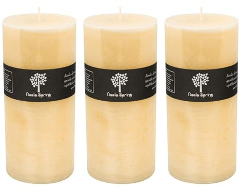 Nicola Spring Scented Pillar Candles - Vanilla Scent - 140 Hour Burning Time - Pack of 3 - Vanilla Candles Ivory Round Pillar Aromatherapy for Home Fragrance, Kitchen, Living Room, Bedroom
