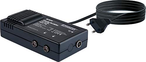SCHWAIGER -BN8699 531- Zweigeräteverstärker für den Anschluss von TV, DVB-T, Radio auf Antennensteckdose BZW. Koax-Stecker/ 2X 18 dB/schwarz