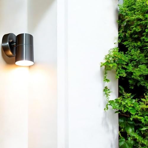 Hochwertige Edelstahl LED-Außen-Wand-Leuchte Bornholm Down-Light, inkl. GU10 LED. 7W x 1, IP44, Höhe 9-12cm, D: 6cm, Halterung D: 8,5cm, Balkon-Terrasse-Eingangs-Leuchte