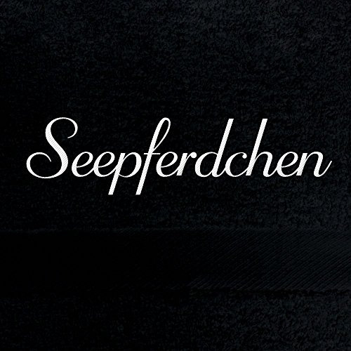 digital print Handtuch mit Namen Seepferdchen Bestickt, 50x100 cm, schwarz, extra Flauschige 550 g/qm Baumwolle (100%), Badetuch mit Namen besticken, Duschtuch mit Bestickung