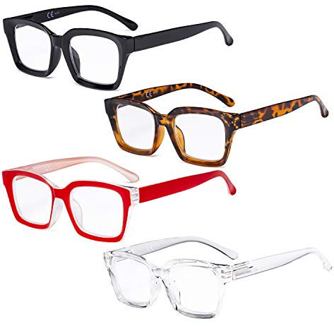 Eyekepper 4er Pack Damenbrillen - Übergroße Brillen mit quadratischem Design für Damen +4.00
