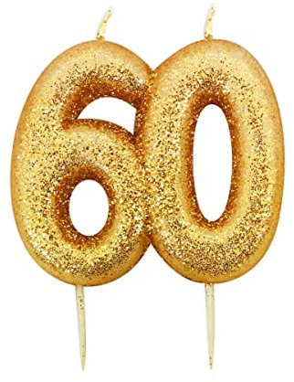 Anniversary House Metallic Gold Glitter Candle, Number 60, 60th Birthday Cake Topper, 7 Centimeters, AHC208