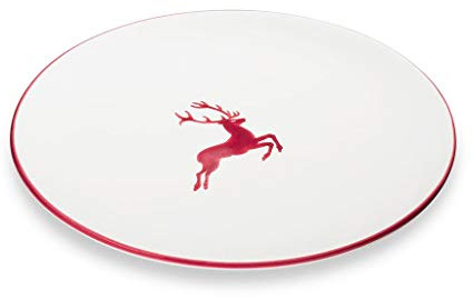 GMUNDNER KERAMIK Speiseteller, Durchmesser: 28 cm, Bordeauxroter Hirsch, handgemachte Keramik aus Österreich