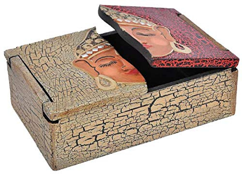 Woru Schatulle Buddha/Yin & Yang Albesia-Holz – handbemalt (Buddha) | Handgefertigte Schatulle aus Albesia-Holz mit dekorativer Krakelee-Optik – wahlweise Buddha oder Yin-Yang.