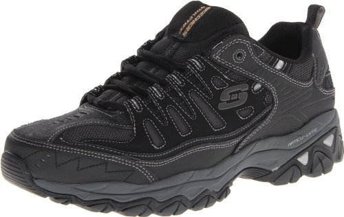 Skechers Men's Afterburn M. Fit Fashion Sneakers – Leather Upper, Memory Foam Insole, Rubber Outsole, Black/Charcoal, 8.5