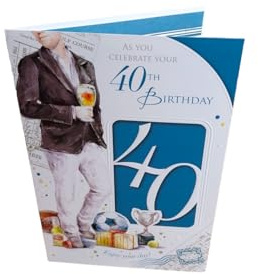 Male 40th Birthday Card - 40 Today Man With Beer, Football & Gifts 9 x 6
