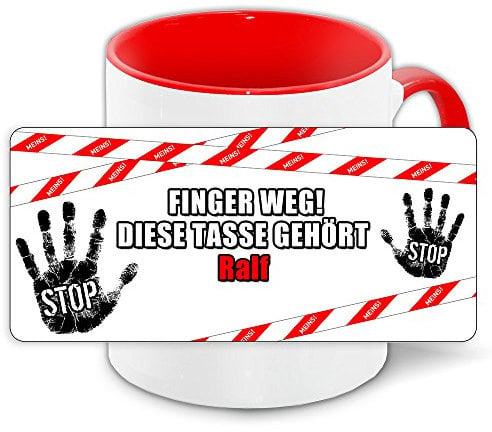 Büro-Tasse mit Namen Ralf und schönem Motiv - Nr. 2 - Finger weg, diese Tasse gehört .., Farbe: rot