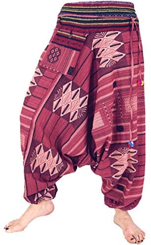 GURU SHOP Haremshose mit Ikatmuster, Kordelband - Beere, Damen, Baumwolle