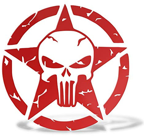 Erreinge Aufkleber prespaced Red 30cm - Schädel-Stern-Militärarmee-Us - Vinyl-Aufkleber Aufkleber Aufkleber Mural Laptop Auto Moto Helm Camper