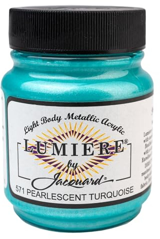 Jacquard Lumiere 2.25oz Fabric Paint Pearlescent Turquoise - Metallic Paint for Fabric Leather Canvas Paper and Wood - Light-bodied Metallic Acrylic Paint - Lightfast & Vibrant Metallic Acrylic Paints