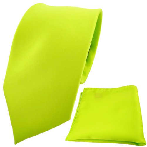 TigerTie Designer Krawatte Einstecktuch in grün neongrün leuchtgrün einfarbig uni