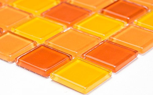Mosaik Quadrat Crystal mix gelb/orange/rot Glasmosaik Transluzent Transparent 3D Fliesenspiegel, Mosaikstein Format: 25x25x4 mm, Bogengröße: 60 x 100 mm, 1 Handmuster ca. 6x10 cm
