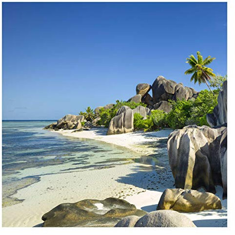 Bilderwelten Strand Fototapete 3D inkl. Kleister 192x192cm - Vliestapete Made in Germany - Fototapete Meer Schlafzimmer - Karibik Strand Tapete maritim - Tapete Meerblick Wohnzimmer Bad T_2506