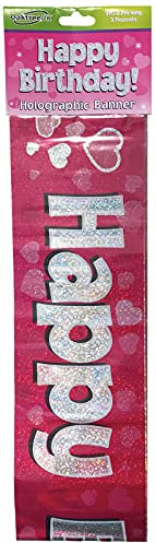 9ft Banner Happy Birthday Pink holographic