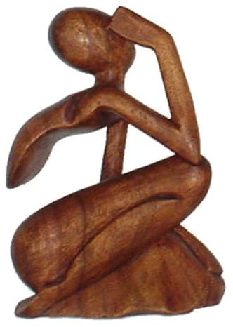 GURU SHOP Holzfigur, Statue, Deko Objekt Feng Shui 20 cm - Denker/Dunkelbraun