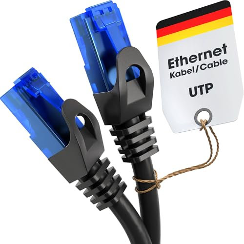 KabelDirekt – Cable Ethernet, Cable de red/LAN RJ45 – 25m, Disponible en 0,25-30m (5Gbps, velocidad máxima de fibra óptica, para redes Gigabit, switches/routers/modems, negro/azul)