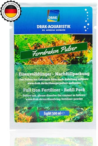 DRAK-Aquaristik® Ferrdrakon Nachfüllpack 0,5l Eisendünger Aquarium | Aquarium Pflanzendünger hochkonzentriert | Flüssig Dünger für Intensive Blattfärbung | Basis-Düngung für Aquarienpflanzen Wachstum