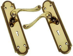 Georgian Scroll Polished Brass Door Handles with Keyhole