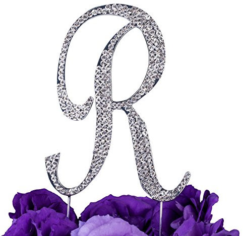 LOVENJOY Cake Topper Hochzeit Personalisierter Buchstabe Letter R Tortendeko Silber Kristall Strass Initiale Hochzeit Verlobung Geburtstag Brautdusche Metall Tortendekoration, Geschenkbox-Packung