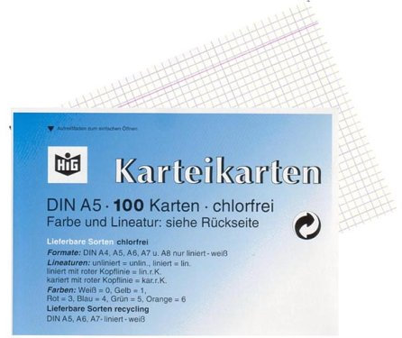 HIG K5 KAR 0 - Karteikarten A5 100 Stück weiss kariert