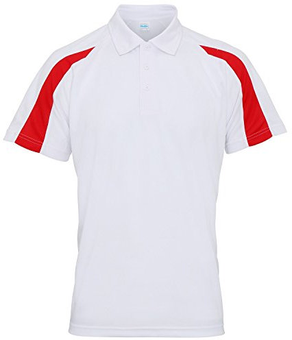 AWDis Just Cool - men's breathable short sleeve polo shirt, men’s, gentlemen summer/sport, Arctic White/ Fire Red, S