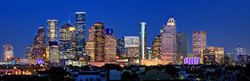 PHOTOSBYJON Houston Skyline Wandbilder Fotodruck, ungerahmt, Nacht, Stadt, Innenstadt, 29,8 x 91,4 cm, Texas, Panorama-Poster