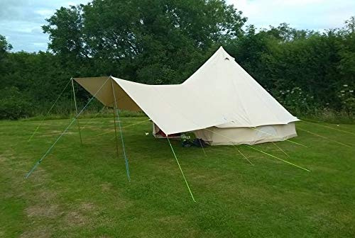 Bell Tent Boutique Sonnensegel aus 285 g/m² Natur-Baumwolle – Verschiedene Größen & Gestängeoptionen | Mit Aufbewahrungstaschen, Heringen & Abspannseilen (3.6m x 2.4m - 3 Poles)