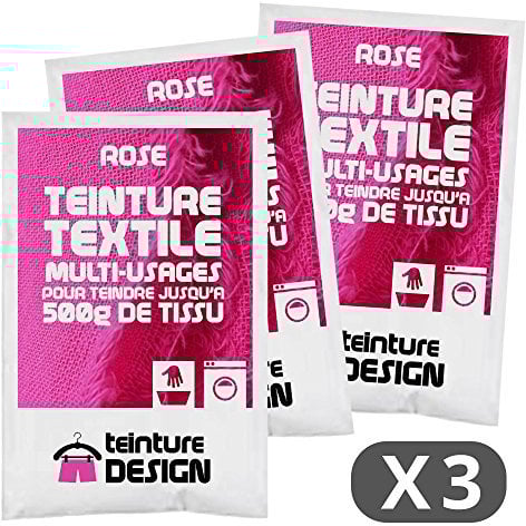 Juego de 3 bolsas de tinte textil para ropa y telas naturales, color rosa