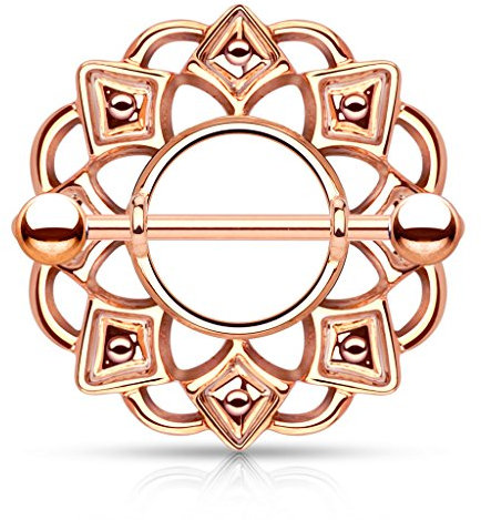 Autiga Brustwarzen Piercing 14 Karat vergoldet Nippelpiercing Brustpiercing Nipple Shield Schild Barbell rosègold