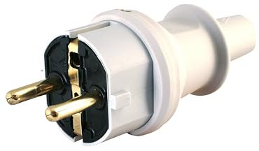 Kopp Schutzkontaktstecker mit Knickschutztülle, IP44 Schutzklasse, spritzwassergeschützt, 250V (16A), Schutzkontakt Stecker aus PVC, bruchfest, grau, 173004009