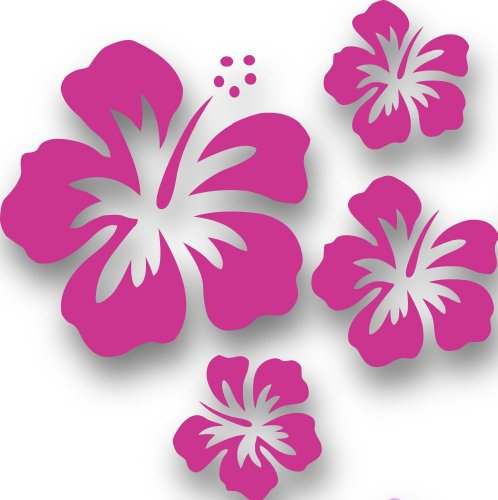 Mixed Set HIBSIKUS Blüten, 4 Stück Pinke Autoaufkleber Blumen Sticker Outdoor, Wandtattoo & Fensterbild Hibiscus Hawaii