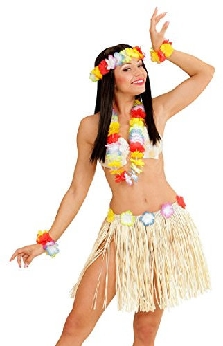 NET TOYS Hawaii Set Hula Damen Kostüm Halskette Armband Kopfschmuck Blumenkette Kopf Schmuck Hawaiiketten Blumen Kette Aloha