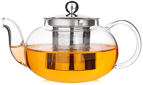 TAMUME 1 L Théière en Verre avec infuseur en Acier Inoxydable et Le Cap - 1L, Verre et Acier Inoxydable