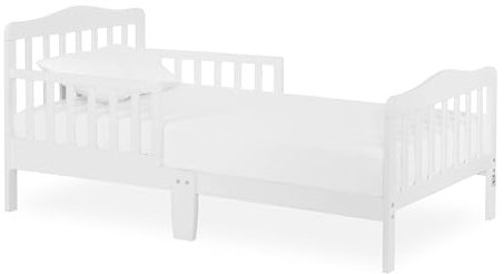 Dream On Me Classic Design Toddler Bed In White, Greenguard Gold And JPMA Certified, Low To Floor Design, Two Side Safety rails, Non-Toxic Finishes, Wooden Nursery Furniture