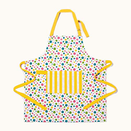 Homescapes Küchenschürze ‚Bunte Punkte‘ aus 100% Baumwolle, verstellbare Schürze mit Tasche, farbenfrohe Kochschürze waschbar