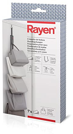 Rayen 2067.11 Attaccapanni per borsette per Porte e armadi con 7 Ganci di Velcro, Polyester, Grigio Scuro, 95x7,5 cm, 7 unità